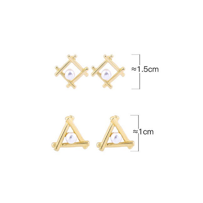 LRC Anting Tusuk Fashion Square Gold 925 Silver Needle Pearl Geometric Hollow Earrings D03311