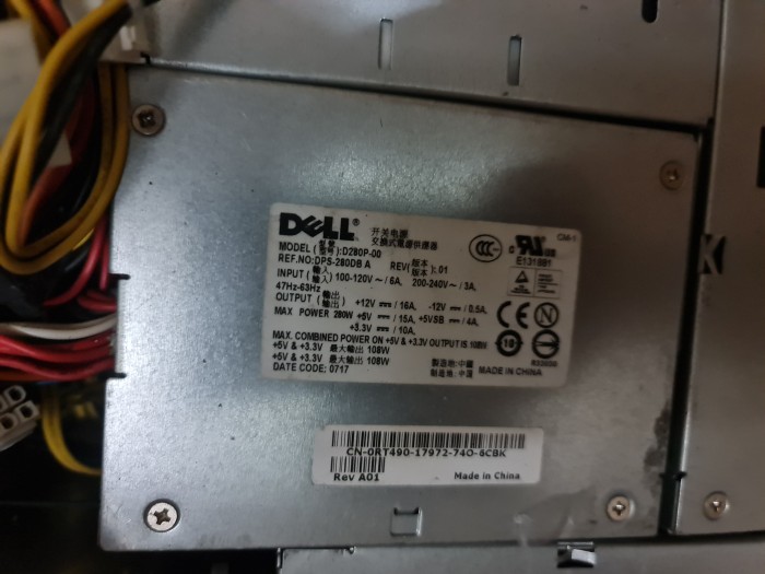 PSU CN-0RT490 280W DELL OPTIPLEX GX520 GX620 740 745 755 D280P-00