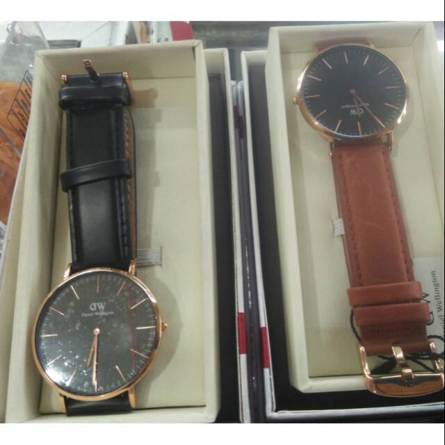 Jam Tangan Pria Daniel Wellington Original Tali Kulit Black Ring Rosegold Water Resist