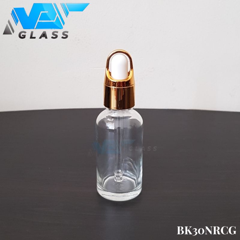 botol kaca pipet 30ml bening ring gold / botol serum 30ml