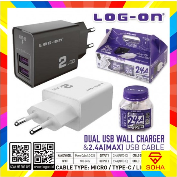 LO-C25 Type C - TC Charger / Batok Adaptor Power Cube Log On Type C