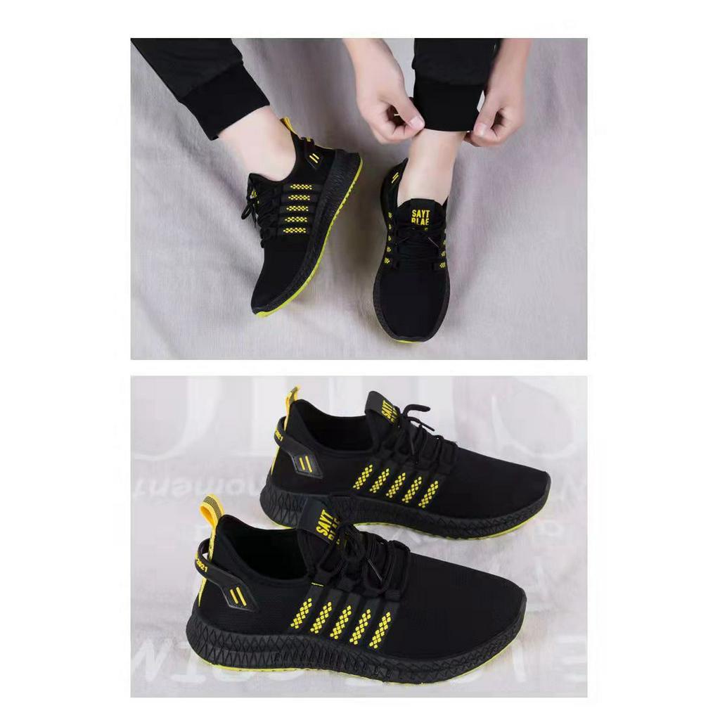 Sepatu Sneakers Pria Olahraga Sport Shoes Casual Running Hitam Kuning
