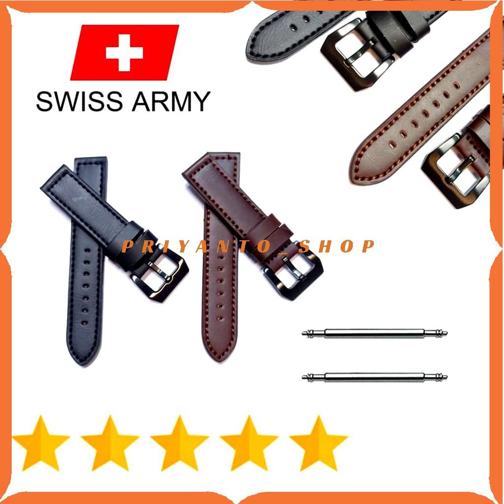 Tali Strap Leather Jam Tangan Kulit Jam Swiss Army 20 22 24mm Free Pen