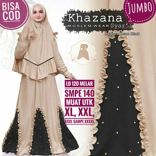 LD 120-140 GAMIS SYARI BRUKAT KHAZANA / GAMIS SYARI BROKAT / BAJU PESTA BROKAT JUMBO XXXL