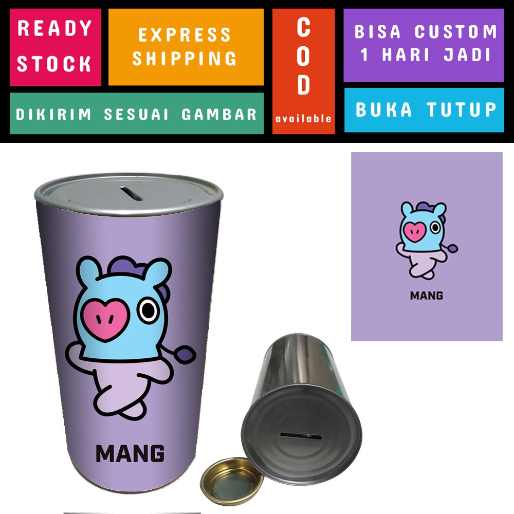 Baby Boom - Celengan Kaleng Korean Kpop Buka Tutup Murah - BTS BT21 - Mang