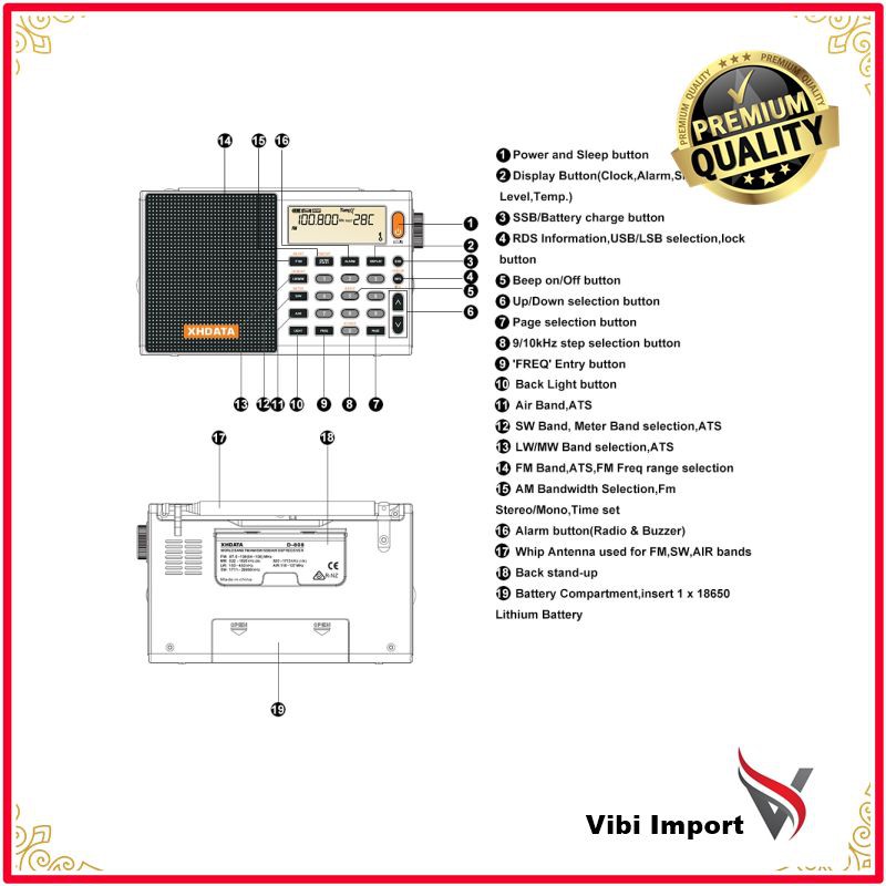 D-808 stereo / SW / MW / Radio terlaris XHDATA Portabel Digital Radio FM LW SSB AIR RDS multi Band