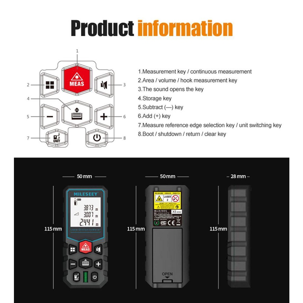 Penggaris Pengukur Jarak SOLIGHTER Pengukur Diastimeter Digital Presisi Tinggi