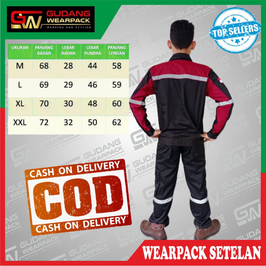 Star Wearpack - Baju Kerja Setelan Baju &amp; Celana Warna Hitam Kombinasi Maroon Lengan Panjang