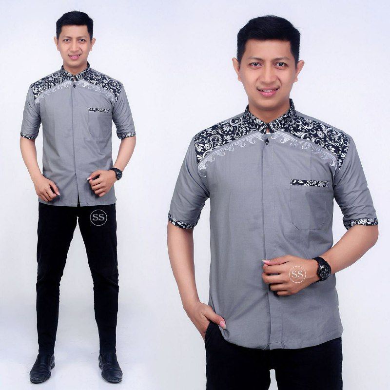 HEM BATIK  koko batik kombinasi/ HEM KOKO BORDIR PINTU ACEH/koko batik lengan pendek/baju muslim/