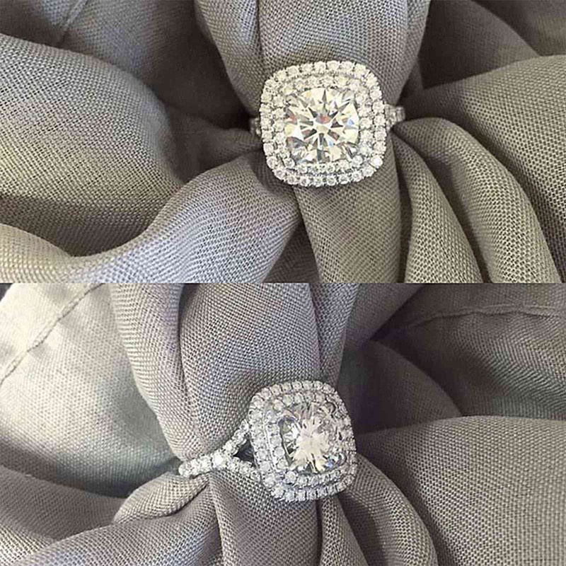 Cincin Kristal Cubic Zirconia Warna Silver Gaya Klasik Untuk Wanita