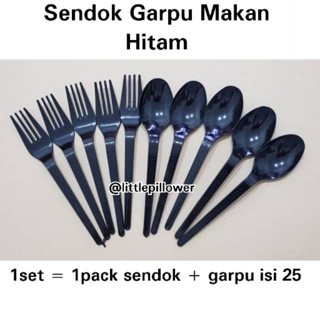 (SENDOK+GARPU HITAM) 1set sendok makan+garpu makan isi 25pcs /sendok garpu makan hitam harga grosir