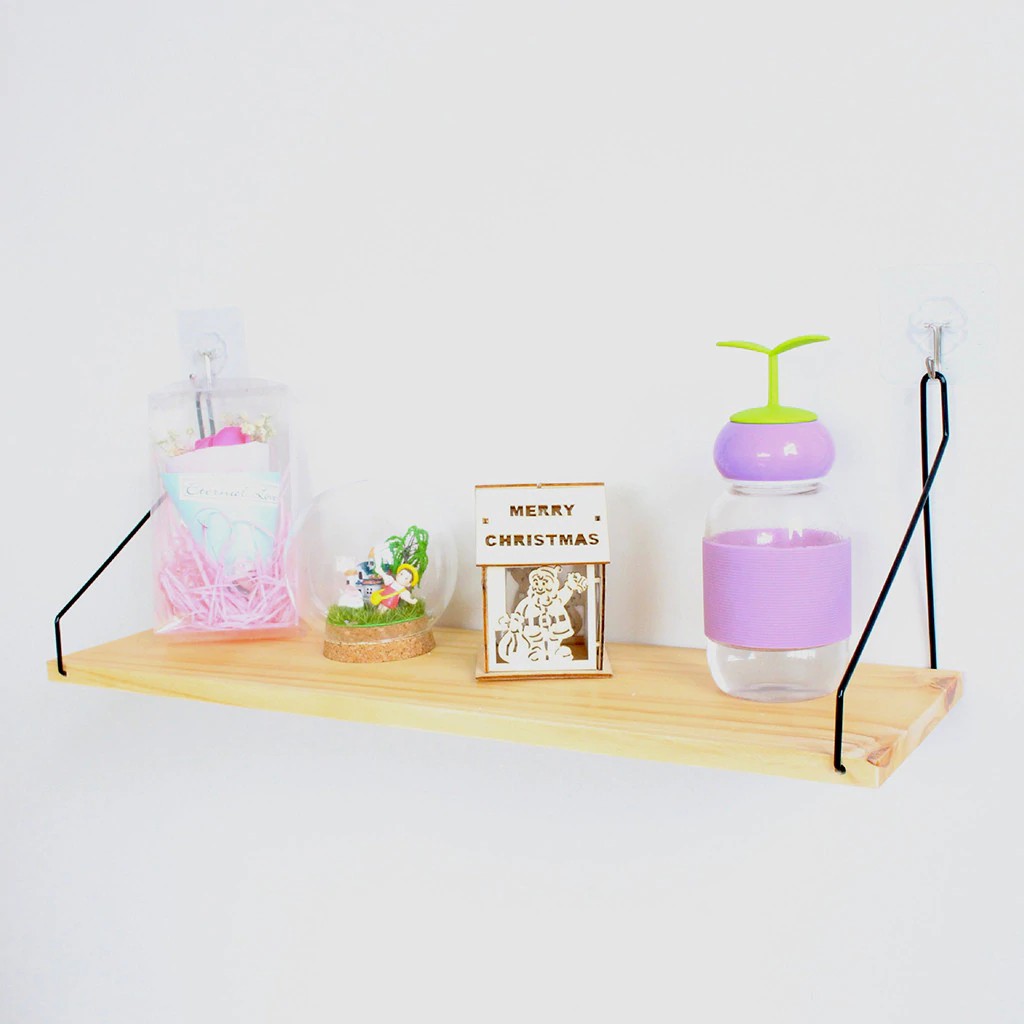 GUNINCO RAKA Rak Dinding Tempel Kayu Besi Hanging Storage Organizer Shelf Organizer Serbaguna