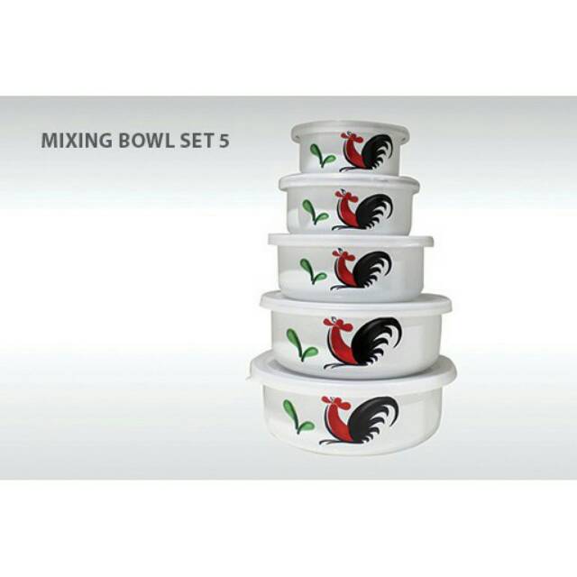 Mixing Bowl Ayam Enamel 5 Susun Kedaung / Mangkok Beranak 5pcs
