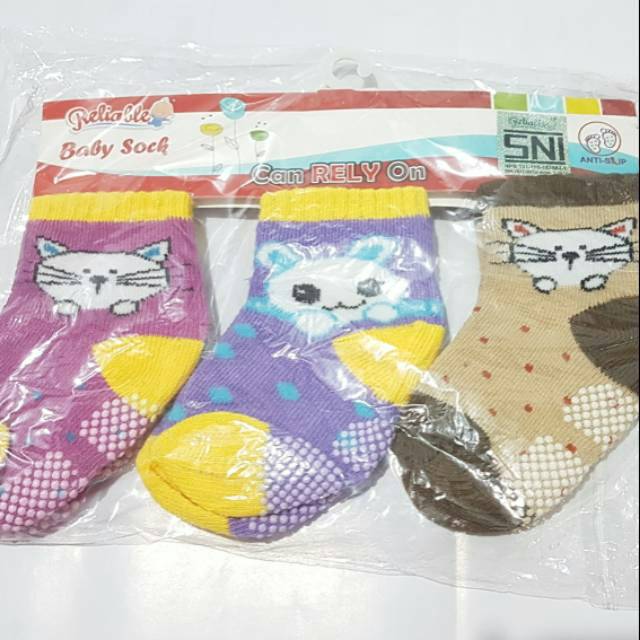 KAOS KAKI BAYI ANTI SLIP UK 10 CM RELIABLE  ISI 3 PASANG 433 BER SNI Y1