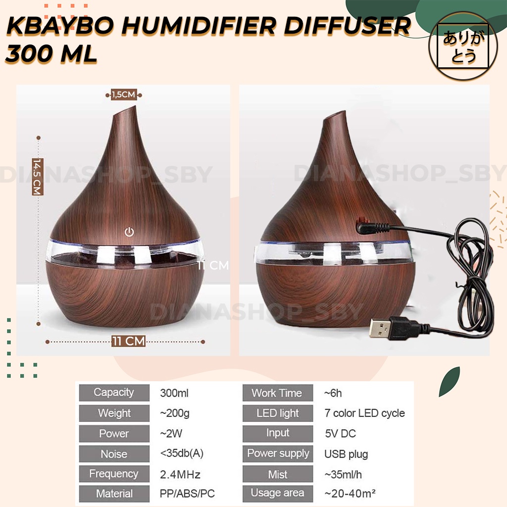 KBAYBO Diffuser Difusser Humidifier Aromaterapi Difuser 300MlL Tanpa Remote