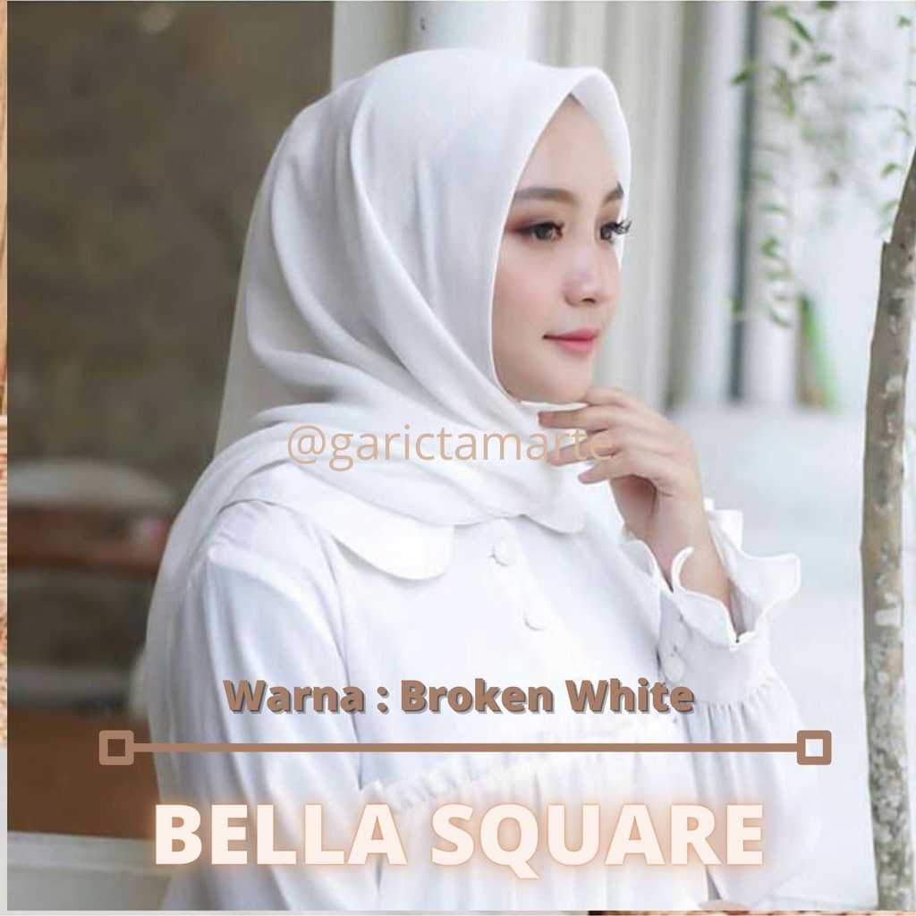 PREMIUM HAJAB BELLA SQUARE PUTIH Laudya Square - BELLA SQUARE BROKHEN WHITE - KERUDUNG SEGI EMPAT BE