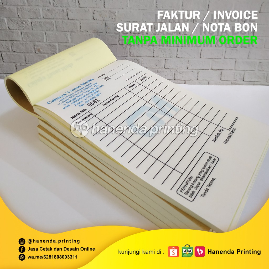 Jual Cetak Nota Bon Invoice Faktur Surat Jalan 1 Rangkap 50 Set Folio Shopee Indonesia 3131