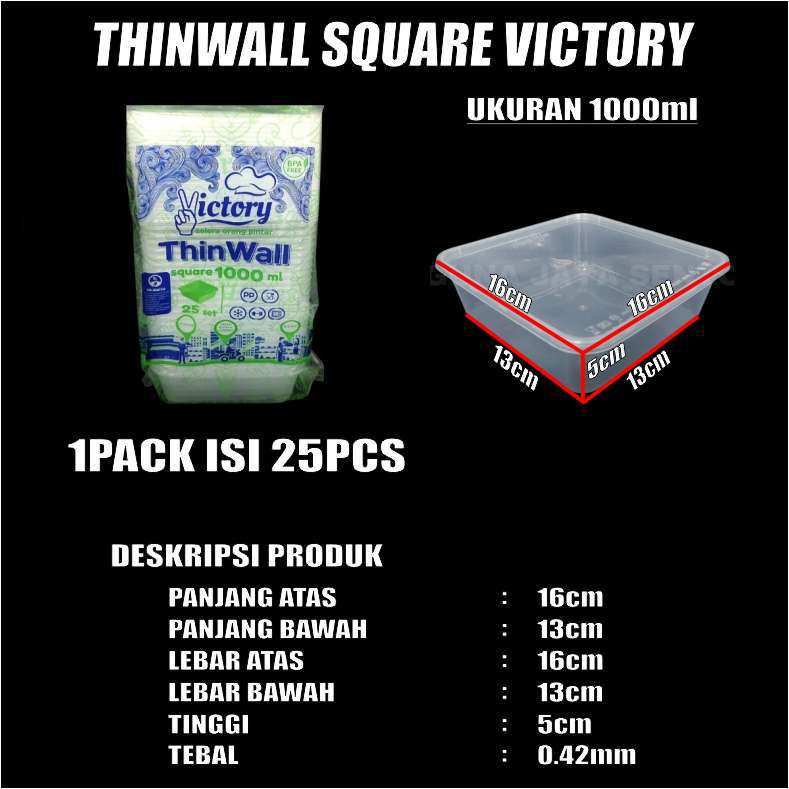 Thinwall SQ 1000ml 1500ml 2000ml 3000ml Per Pack Kotak Makanan Square Plastik Var