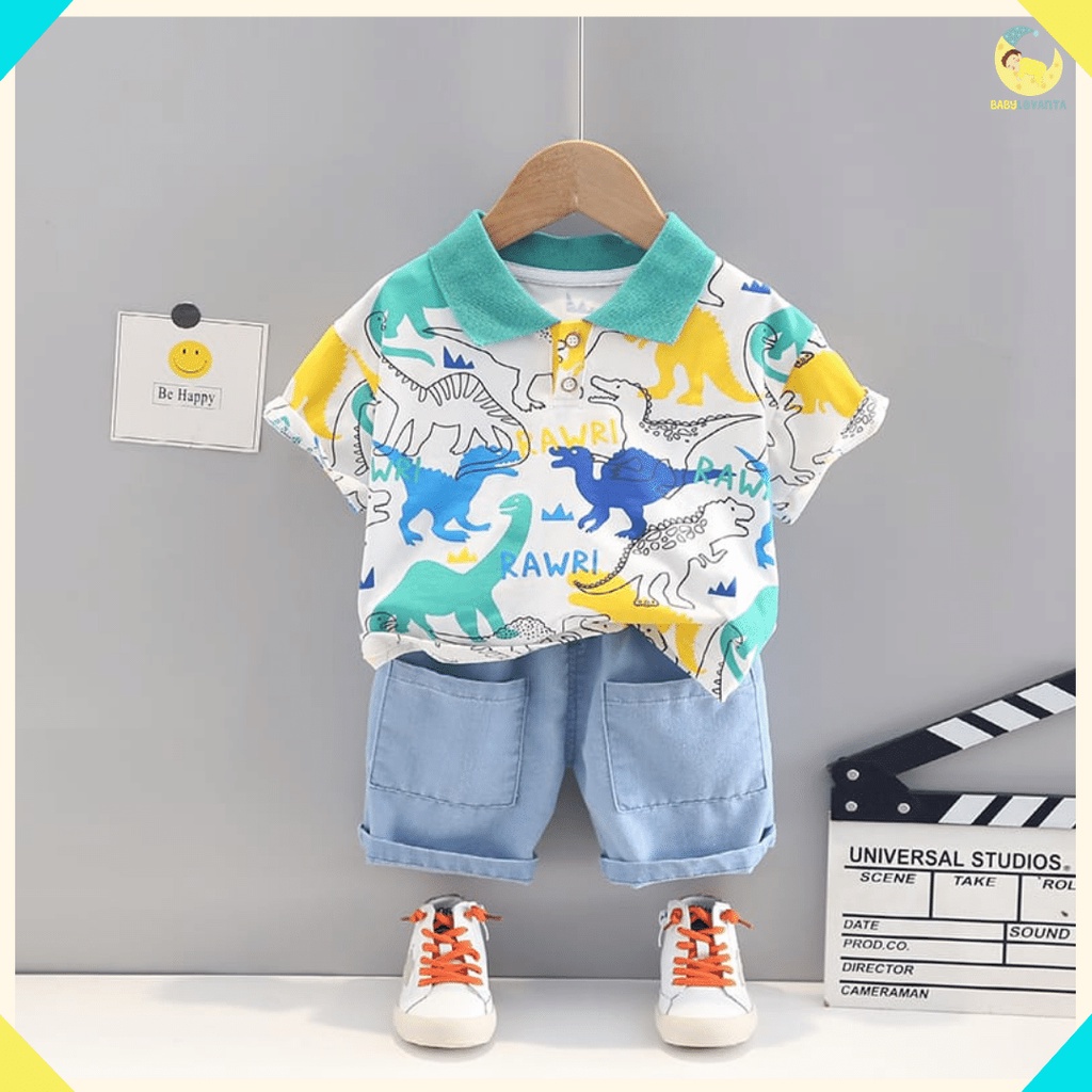 [COD] Setelan anak motif DINO RAWR / baju anak 0-5 tahun IMPOR KOREA/ set pakaian anak lucu baju dino anak/Babylovanta