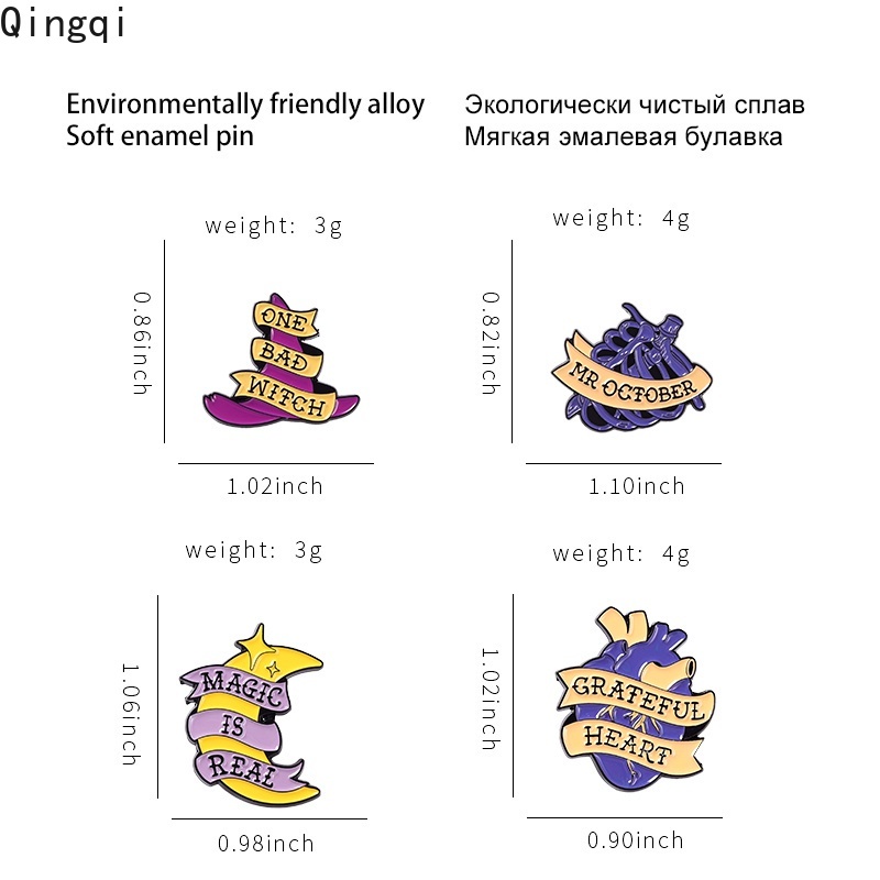 Bros Pin Enamel Desain Topi Penyihir / Bulan / Hati / Rib / Sangkar Untuk Aksesoris Tas / Topi / Halloween