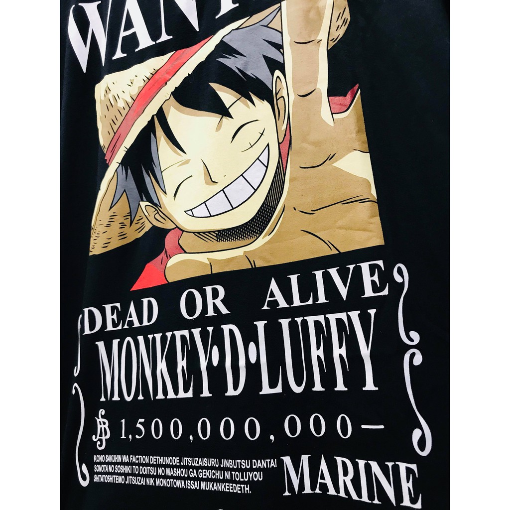 Tshirt Luffy Wanted Bounty Black Onepiece Mugiwara Anime