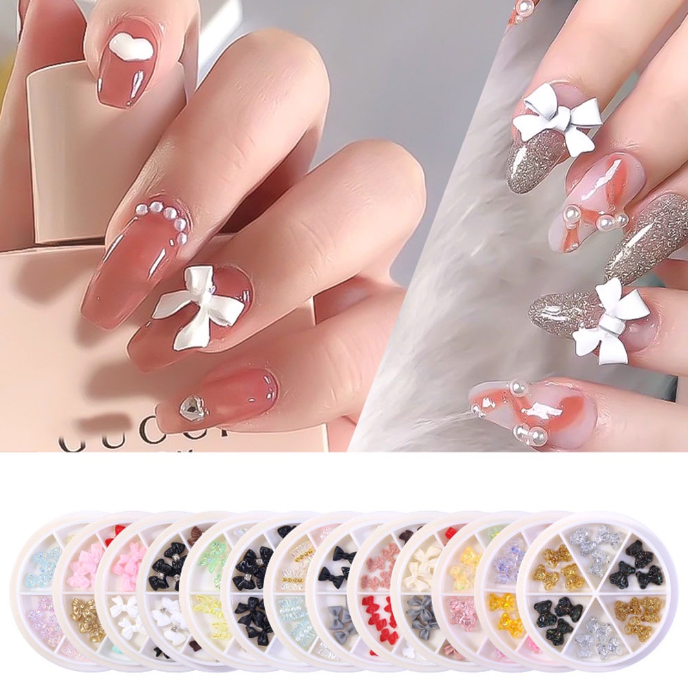 MXBEAUTY 1 Box Nail Art Bow Creative Nail Rhinestones 3D Nail Decoration Candy Color Resin Bow Ribbon AB Crystal DIY Manicure Accessories Various Nail Jewelry