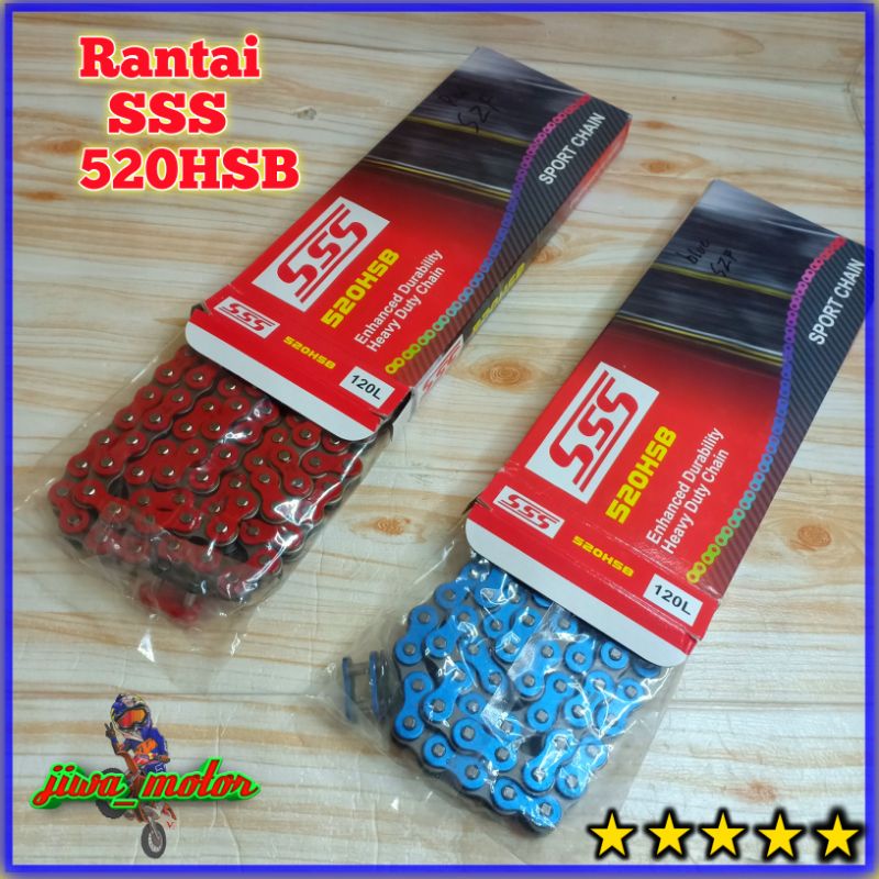 rantai 520 HSB warna merah biru merek SSS original dan tebal rantai warna merah biru 520 HSB merek S