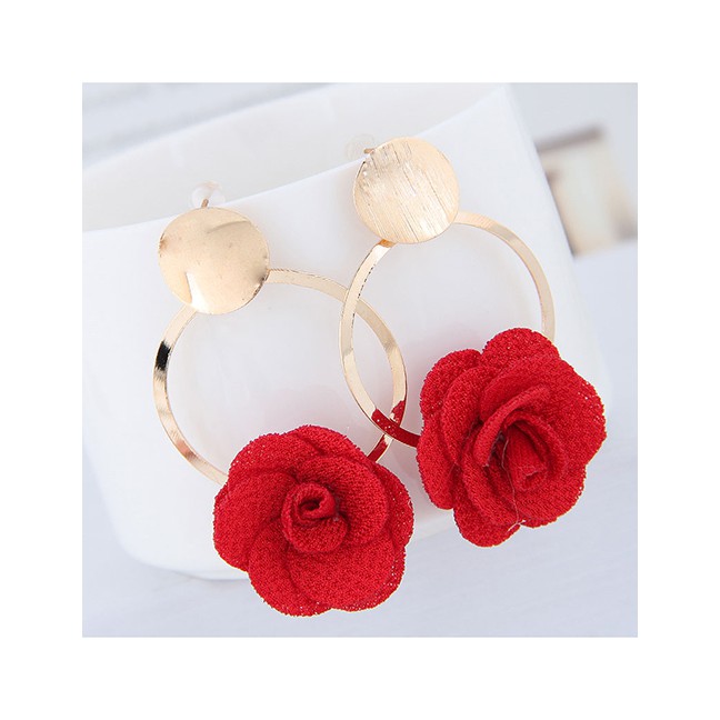 LRC Anting Tusuk Fashion Metal Fabric Small Flower Earrings A5775X