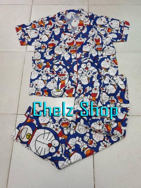 Baju Tidur Piyama Wanita/Cewek Pajamas Dewasa Karakter Doraemon Tumpuk Murah Good Quality