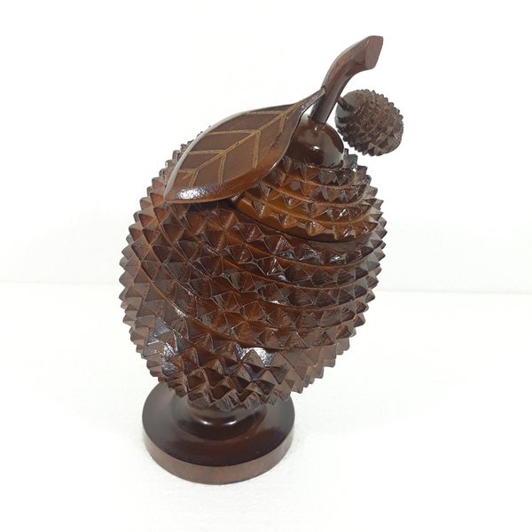 Toples Makanan Cemilan Permen Bahan Kayu Jati Model Ukir Ukiran Buah Durian Unik Antik
