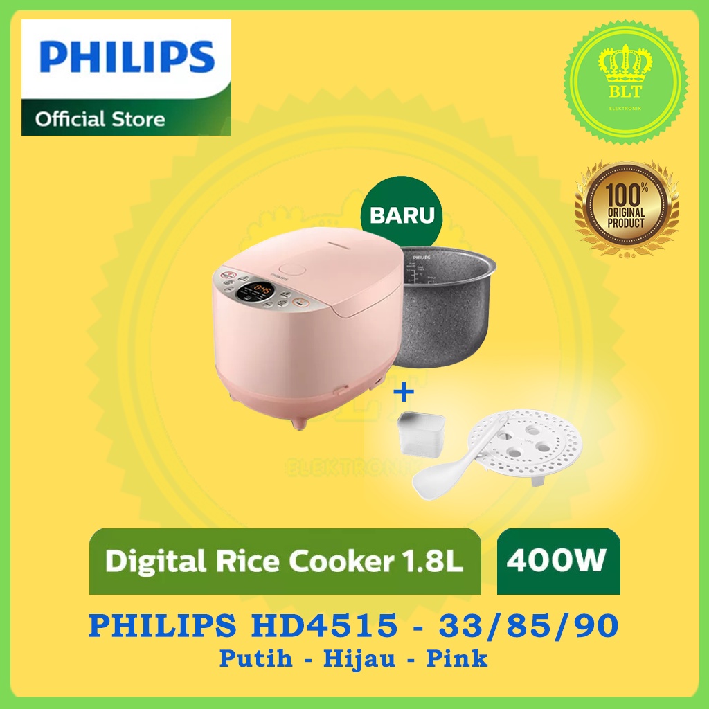 PHILIPS HD4515 Rice Cooker Digital 1.8 Liter Fuzzy Logic HD 4515 PUTIH GREY PINK HIJAU TOSCA