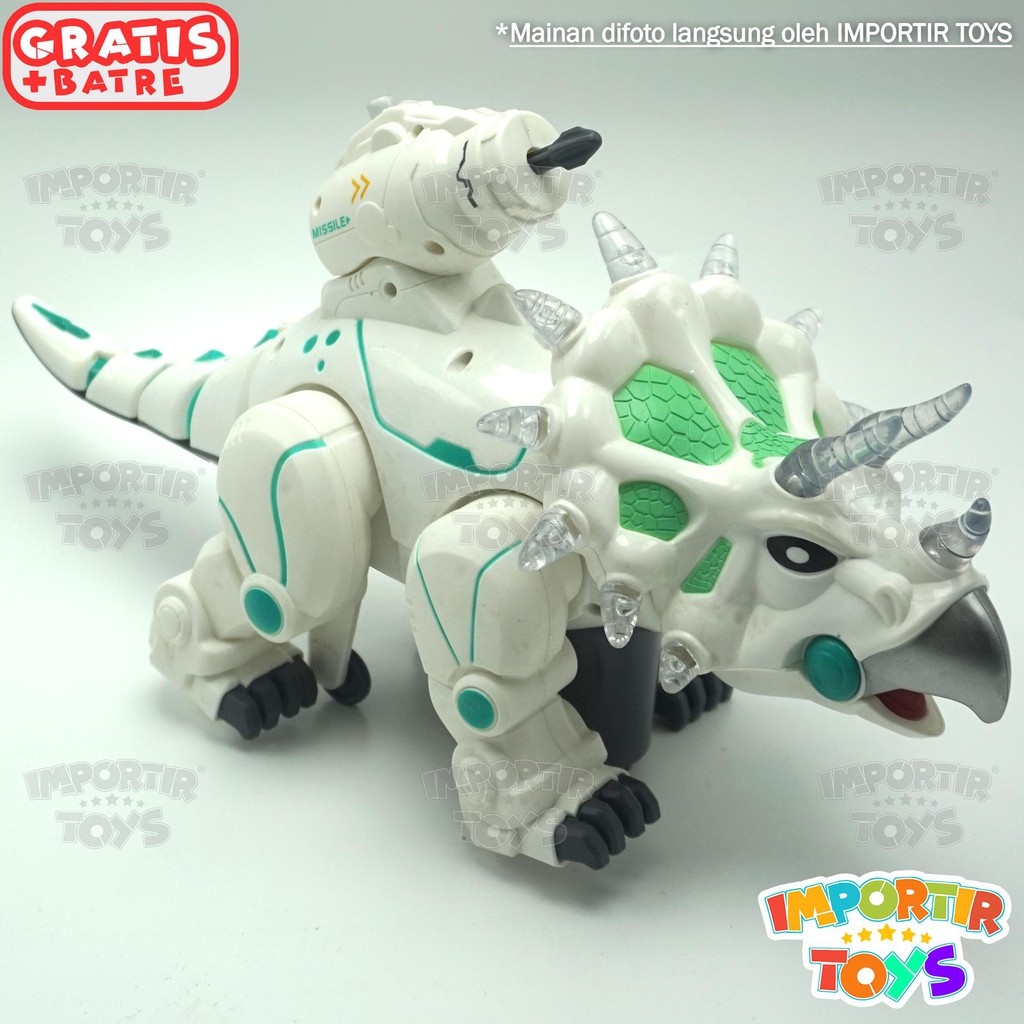 ROBOT DINOSAURUS PUTIH BATRE + MUSIK + LAMPU Bersenjata dan Kuat! IMPORTIR TOYS QUALITY