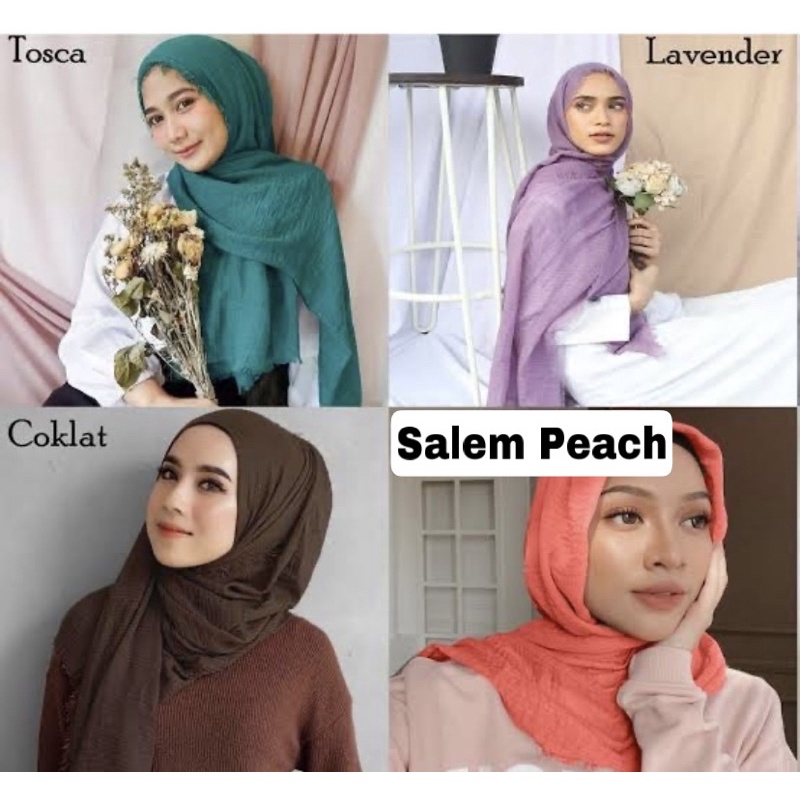 HIJAB Best Seller PASHMINA CRINKLE / CRINCLE - PASHMINA CUTTON CRINKLE / NEGRO / KUSUT-Salem Peach
