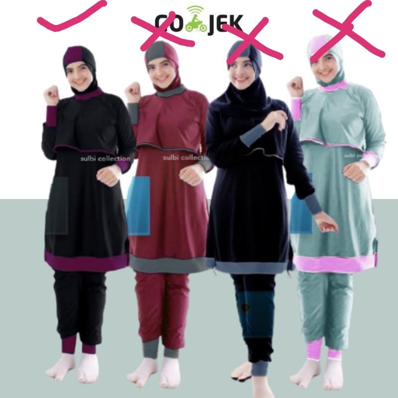 Baju renang muslimah merk sulbi size jumbo 4xl jilbab wanita berenang perempuan swimming pool wear