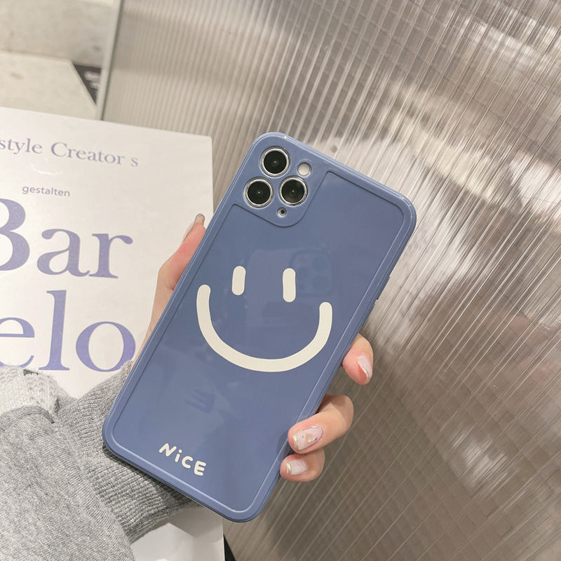 IPHONE Case TPU Soft Phone Warna Solid Smile Face Untuk Iphone14 13 12 Mini 11 Pro Max7 8 Plus Xr Xs Max Se2020