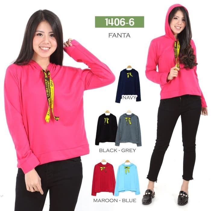 BAJU SWEATER ATASAN CEWEK/WANITA LENGAN PANJANG POLOS OFF WHITE HOODIE - Biru Muda, L