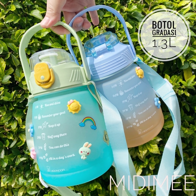 (COD)Botol Minum Big Belly 1100ML / 1350 ML Gradasi Botol Motivasi FREE STICKER LUCU