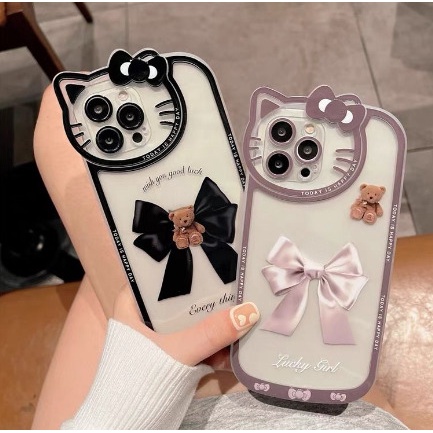 Soft Case Hp Gambar Kartun Beruang + Kucing Untuk IPhone 12 / 13 / 11promax / X / Xs Max / Xr