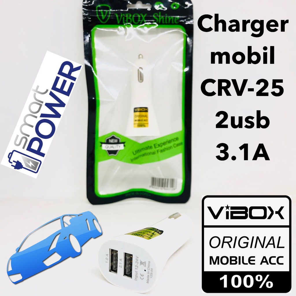 CAR CHARGER SAVER 2IN1 vibox crv25 USB VEHICLE CHARGER 2 PORT USB + PACK