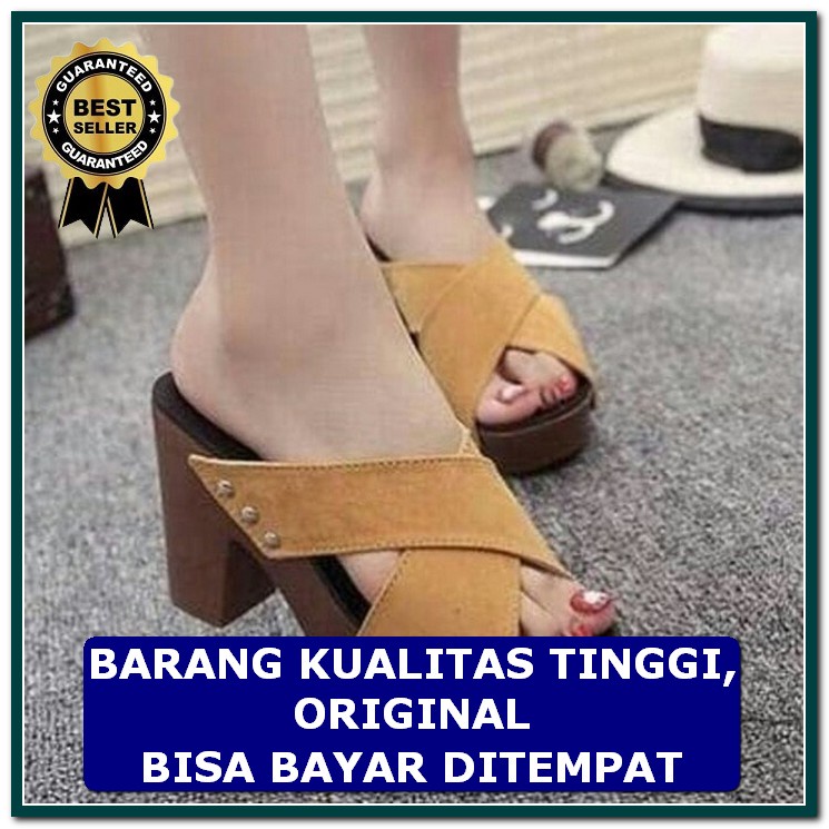 Hils Wanita Import Batam Sepatu Hak Platform Sandal Haihils High  YC566  Jh100 Tan