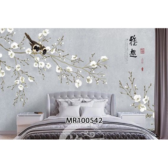 WALLPAPER DINDING MURAL PHOTOWALL DINDING MOTIF BUNGA SAKURA NATURAL MINIMALIS