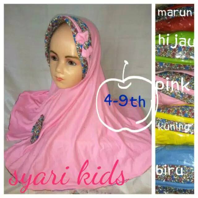Kerudung pita syari anak 4 5 6 7 8 9 tahun anak sd tk hilbab hijaulb terlucu termurah