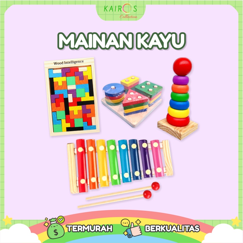 Mainan Kayu Edukasi Anak Belajar Mengenal Warna, Waktu, Musik, dan Berhitung Matematika