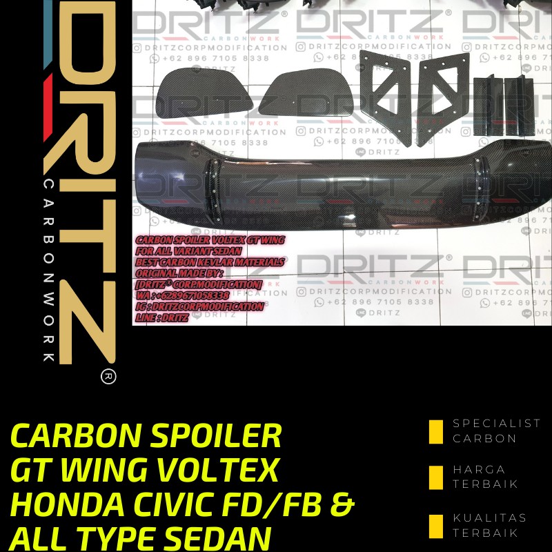 Carbon SPOILER GT WING VOLTEX HONDA CIVIC FD / FB & ALL TYPE SEDAN Eksterior Karbon