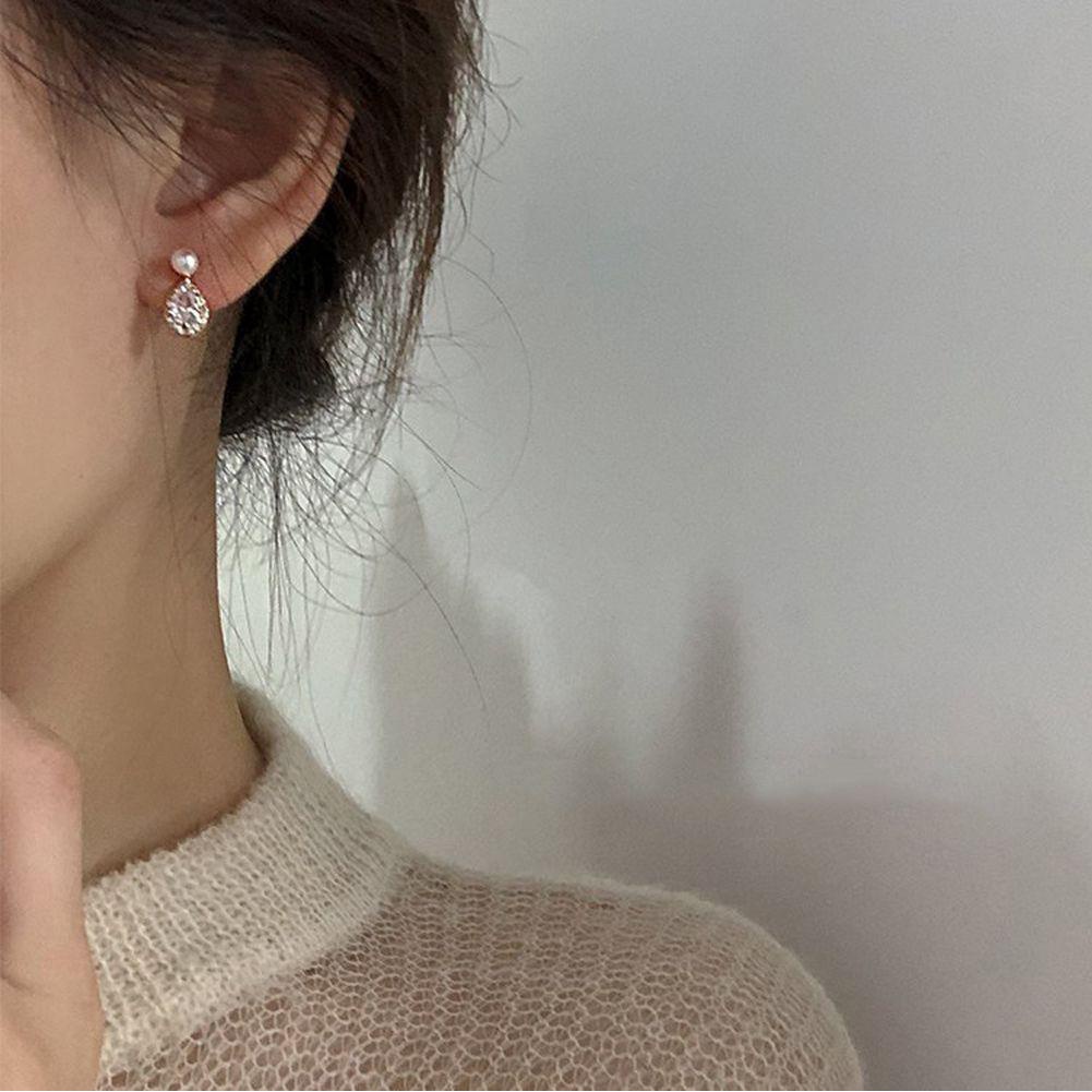 Anting Stud Hias Mutiara Bahan Zirkon Gaya Korea Untuk Wanita