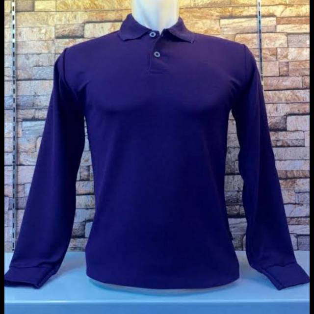 Kaos kerah panjang ungu tua /kaos kerah ungu tua panjang