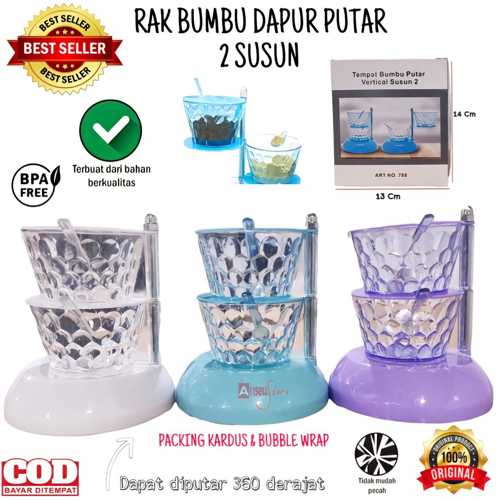 ( BISA COD ) PROMO Rak Tempat Bumbu Crystal 2 Susun Wadah Bumbu Dapur Set Sendok Bumbu