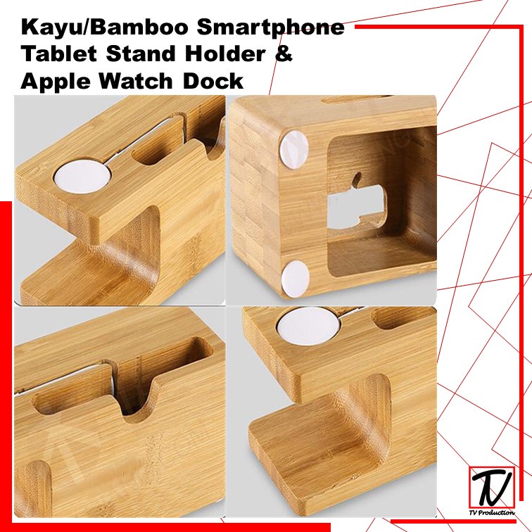 Kayu/Bamboo Smartphone Tablet Stand Holder &amp; Apple Watch Dock