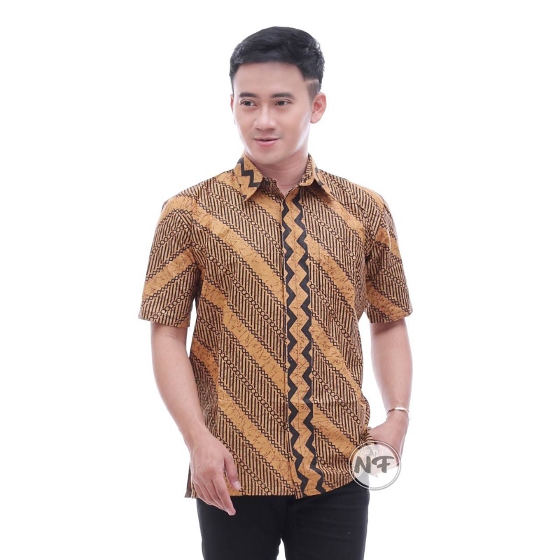 Batik Pria Lengan Pendek BATIK BERKAH HRB026 motif KERATONAN Kode 002 size M L XL-Seno gold