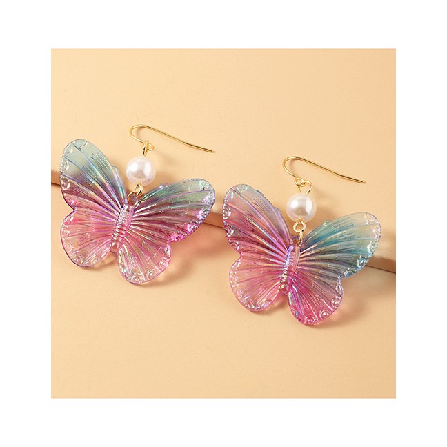 LRC Anting Gantung Fashion White Glazed Acrylic Butterfly Pearl K46649